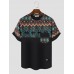 Mens Ethnic Geometric Print Stitching Crew Neck Short Sleeve T  Shirts