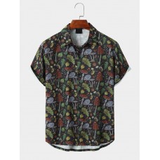 Mens Leaf Print Button Up Short Sleeve Shirts