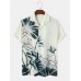 Mens Lotus Print Wash Painting Hem Cuff All Matched Shirts