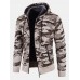 Mens Cotton Camo Printed Plush Lined Zipper Slant Pockets Jackets